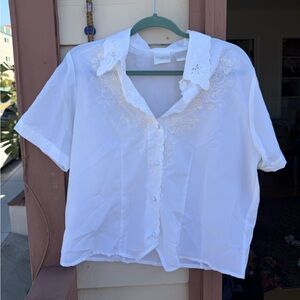 Vintage 1980s Elegant White Embroidered Blouse